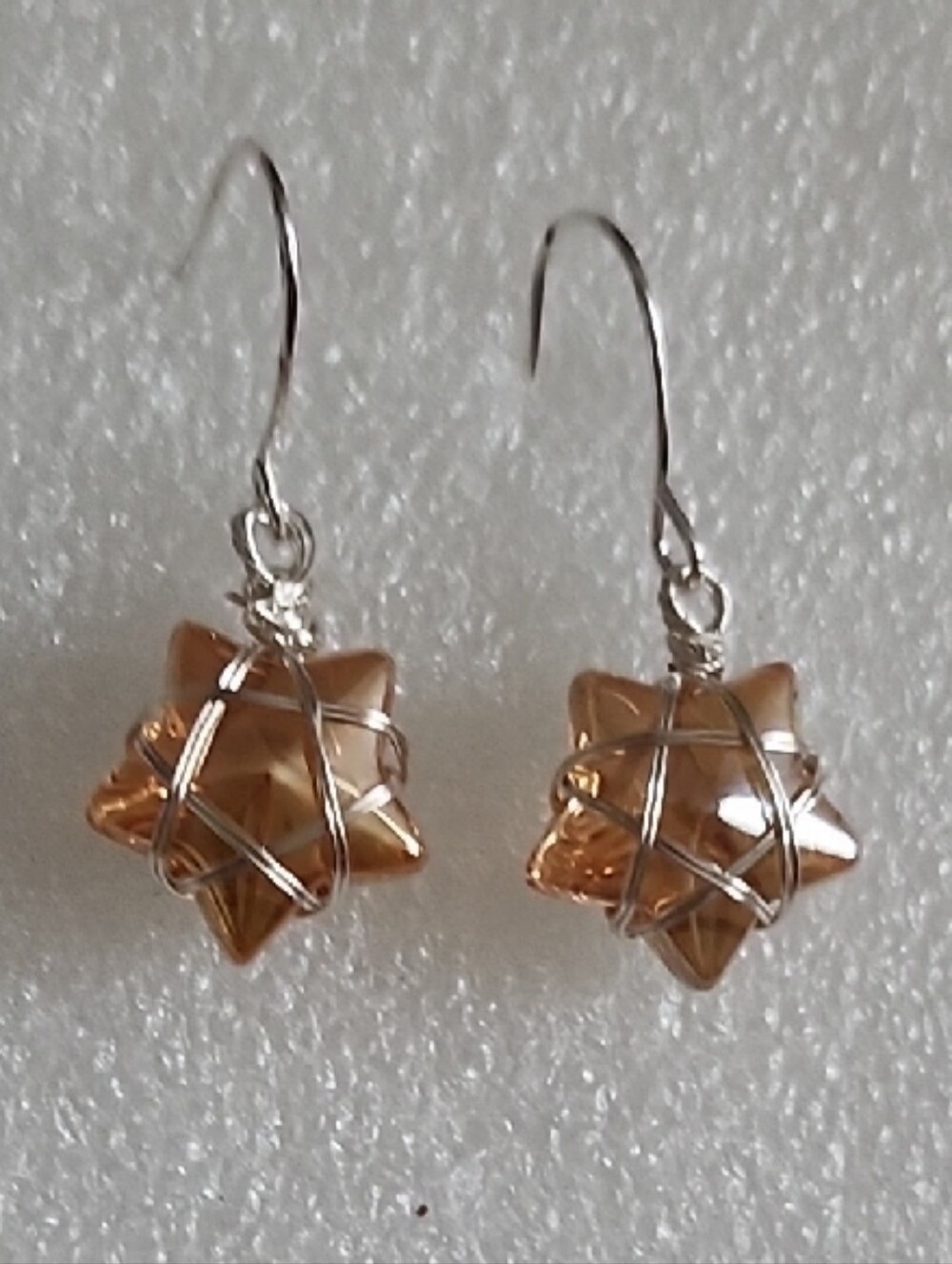 Hand Crafted Rose Gold Star Wire-Wrapped Drop Earrings